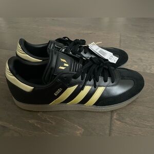adidas Lionel Messi X Samba Men's Sneakers, Black/Gold Metallic/Gum, Size 12